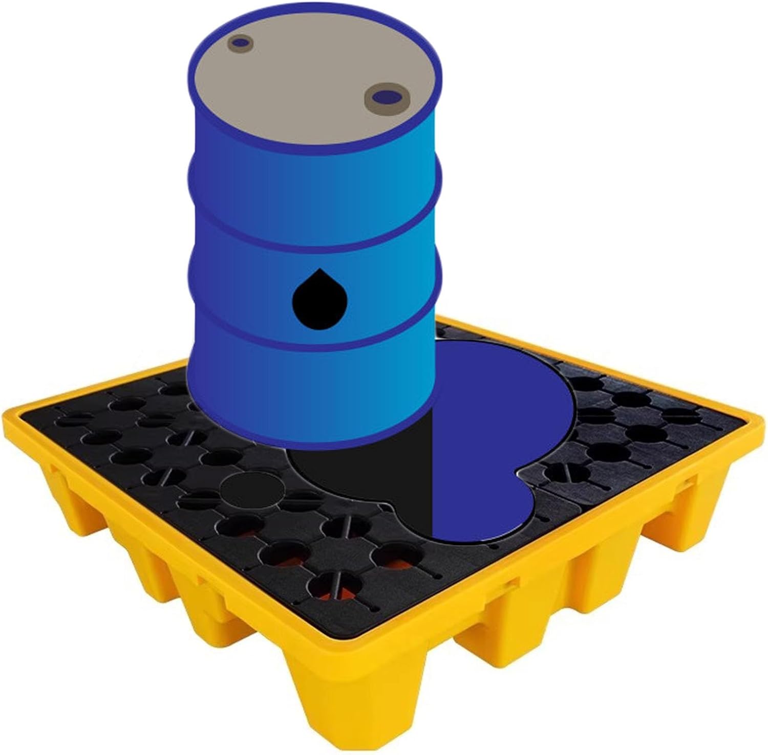 Yellow & Black Stackable Spill Containment Pallet, 1/2 Drum Platform with Drain Outlet, Heavy-Duty Modular Containment Tray for Safe Liquid Storage,Black+yellow-49x35x9.5cm