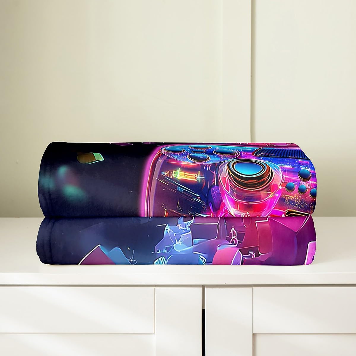 Gamepad Bed Blanket,Colorful Video Game Controller Blanket for Room Decor,Modern Watercolor Geometric Square Fleece Blanket for Kids,Super Soft Blankets,Throw 50"x60" image 4