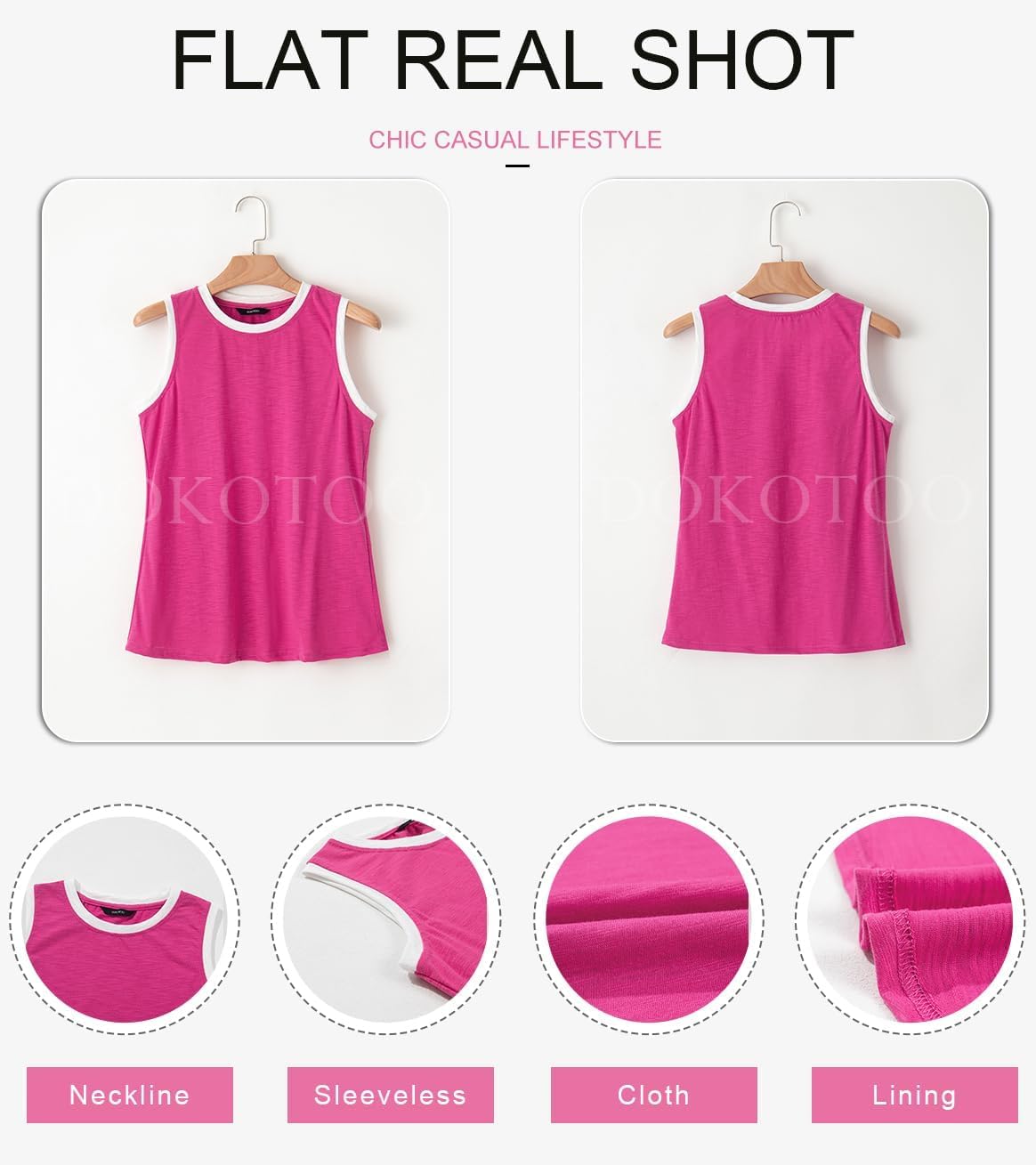 Dokotoo Womens Tank Top Casual Comfy Sleeveless Shirts for Women Color Block Relaxed Daily Cami Tank Cute Loose Fit Tunic Fashion Crewneck Summer Tops Rose M - Image 5