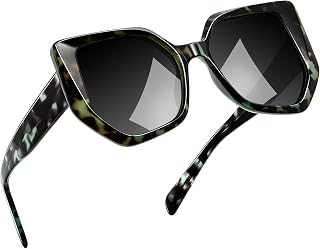 Joopin Oversized Hexagon Sunglasses Womens Polarized UV400 Protection | Fashion Hexagonal Sun Glasses, Luxury Acetate Arm, Big TR90 Frame, Irregular Ladies Shades, Driving, Shopping, Brunch, Beach