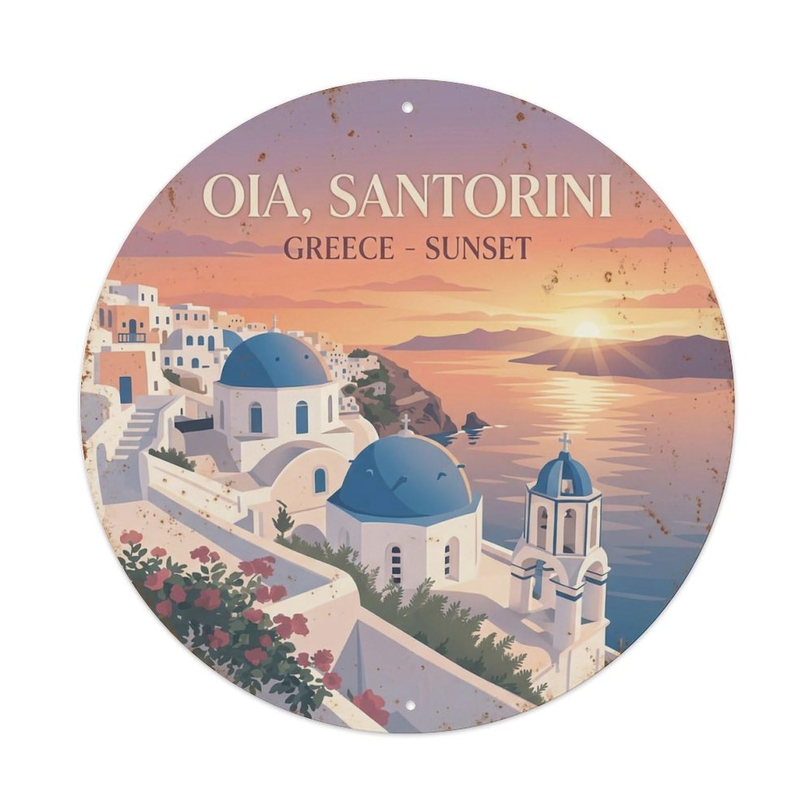 Vintage Travel Oia Santorini Sunset 1 Metal Tin Sign