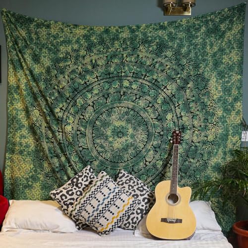 Image of Craft Trade 50x60 Inches Dark Green Cotton Mandala Ombre Wall Hanging Tapestry