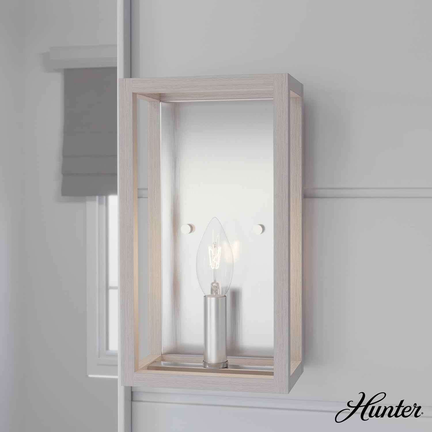 Hunter - Squire Manor 1-Light Brushed Nickel, Small Sconce Light, Dimmable, Modern Style, for Bedrooms, Kitchens, Foyers, Bathrooms - 19670