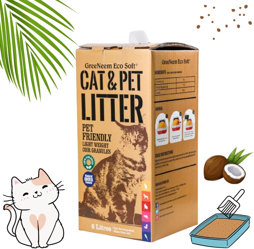EcoSoft Organic Cat Litter- 6 Litre | Plant Based | Smart Quick clumping | Scoopable | Flushable | Strong Odour Control | Non Scented | Excellent absorbance | Highly Economical