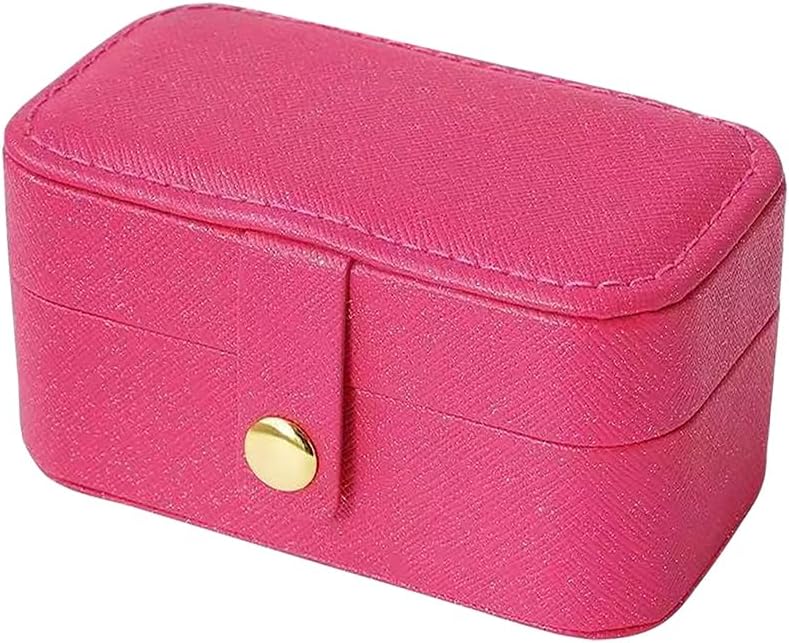 Small Travel Jewelry Case Mini Jewelry Box Portable Jewelry Organizer Box Pu Leather Rings Necklace Box Tiny Jewelry Storage Display Holder Cute Ring Organizer Container Hot Pink