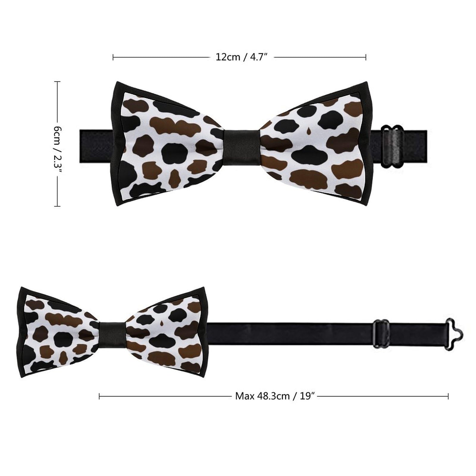 GoasNei Cow Print Bow Tie for Men Adjustable Necktie Funny Tie Neck Ties for Weddings Party