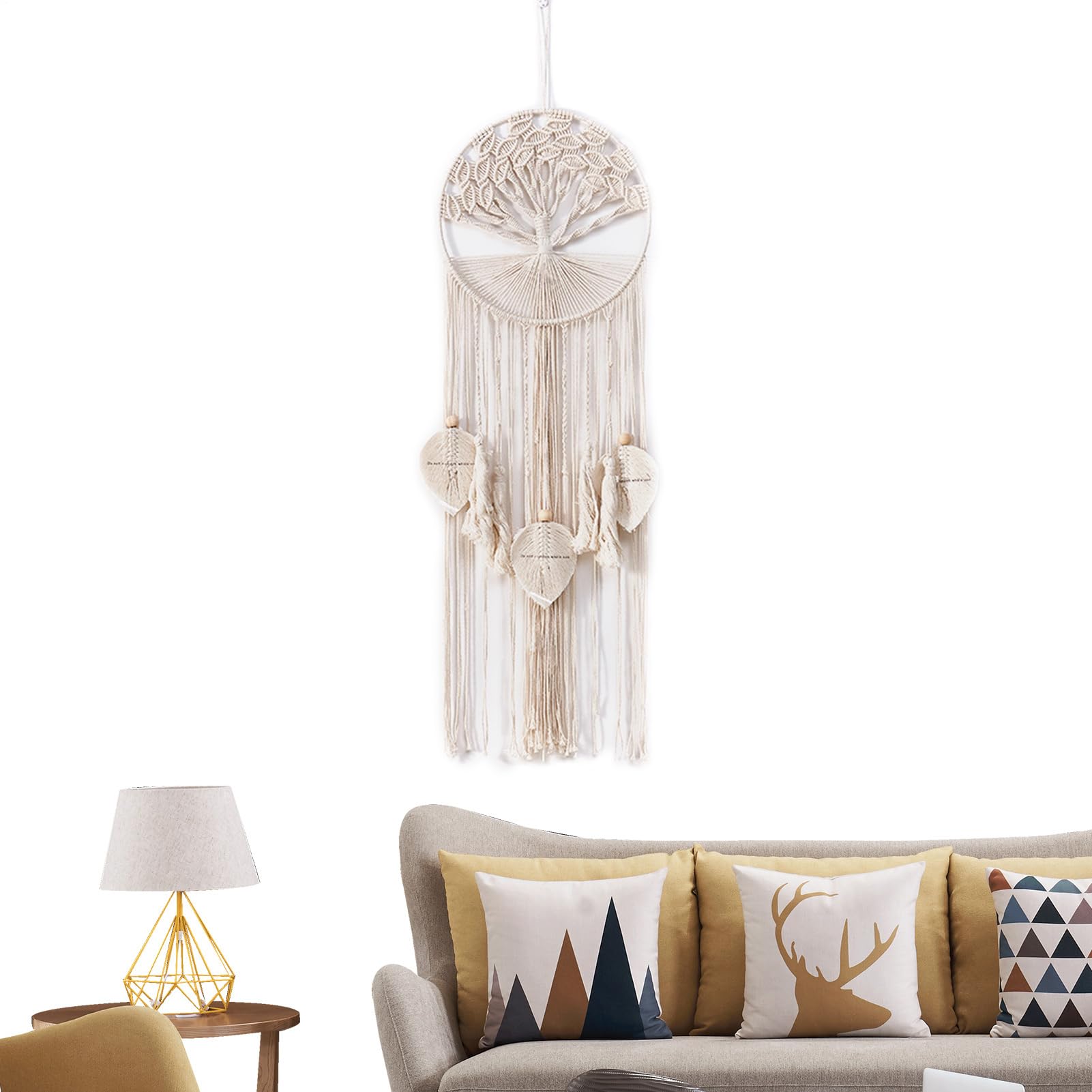 Mural de árbol tejido boho con patrón artesanal y flecos para fondos decorativos