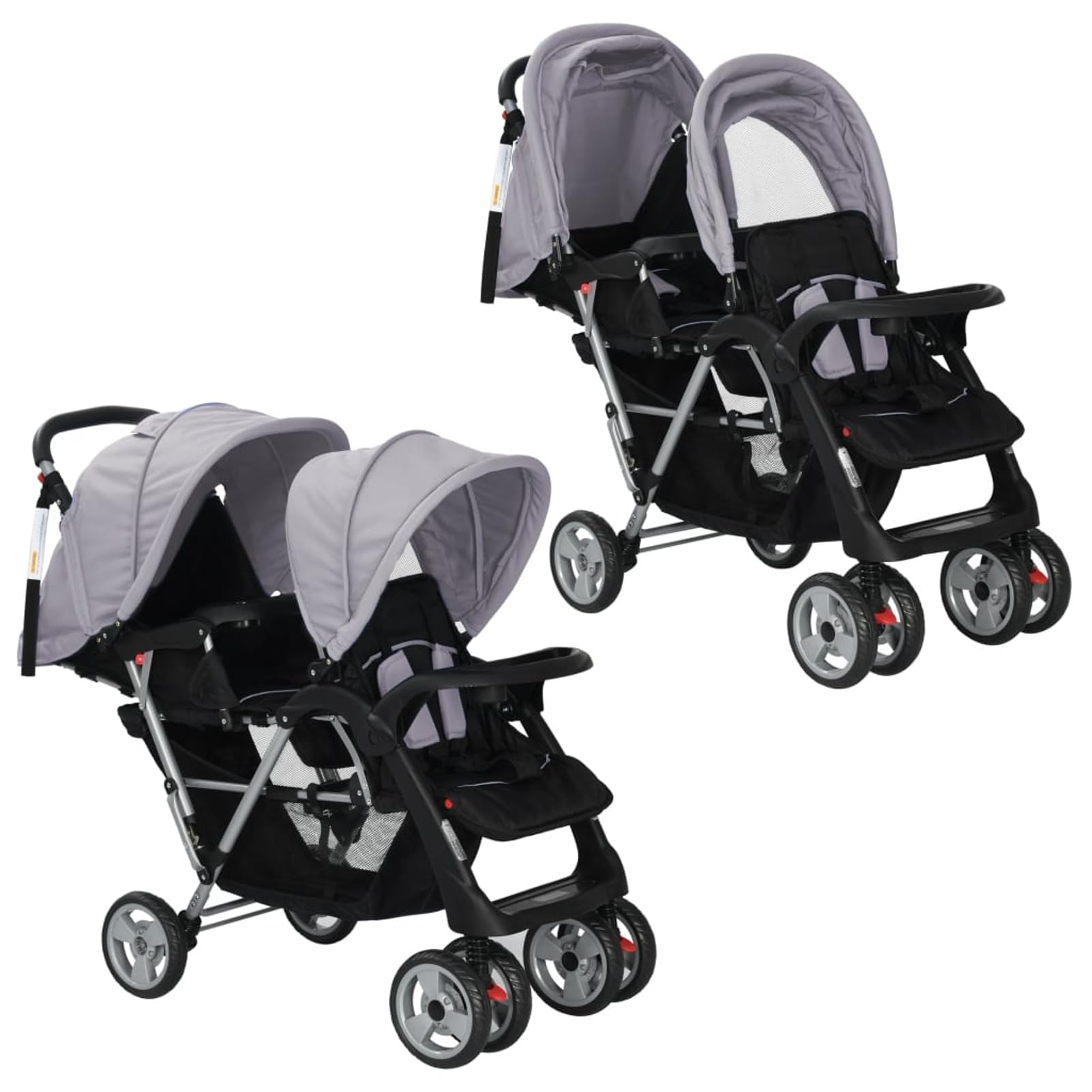 Passeggino Gemellare a Tandem in Acciaio Grigio e Nero,Bebè e Bimbi,Trasporto Bebè,Passeggini-10113