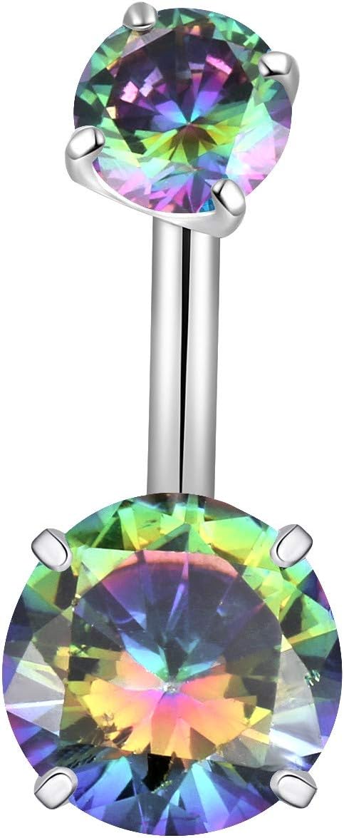 14G 10mm Belly Button Rings Stainless Steel, External Thread Round CZ Navel Barbell Stud Body Piercing Jewelry