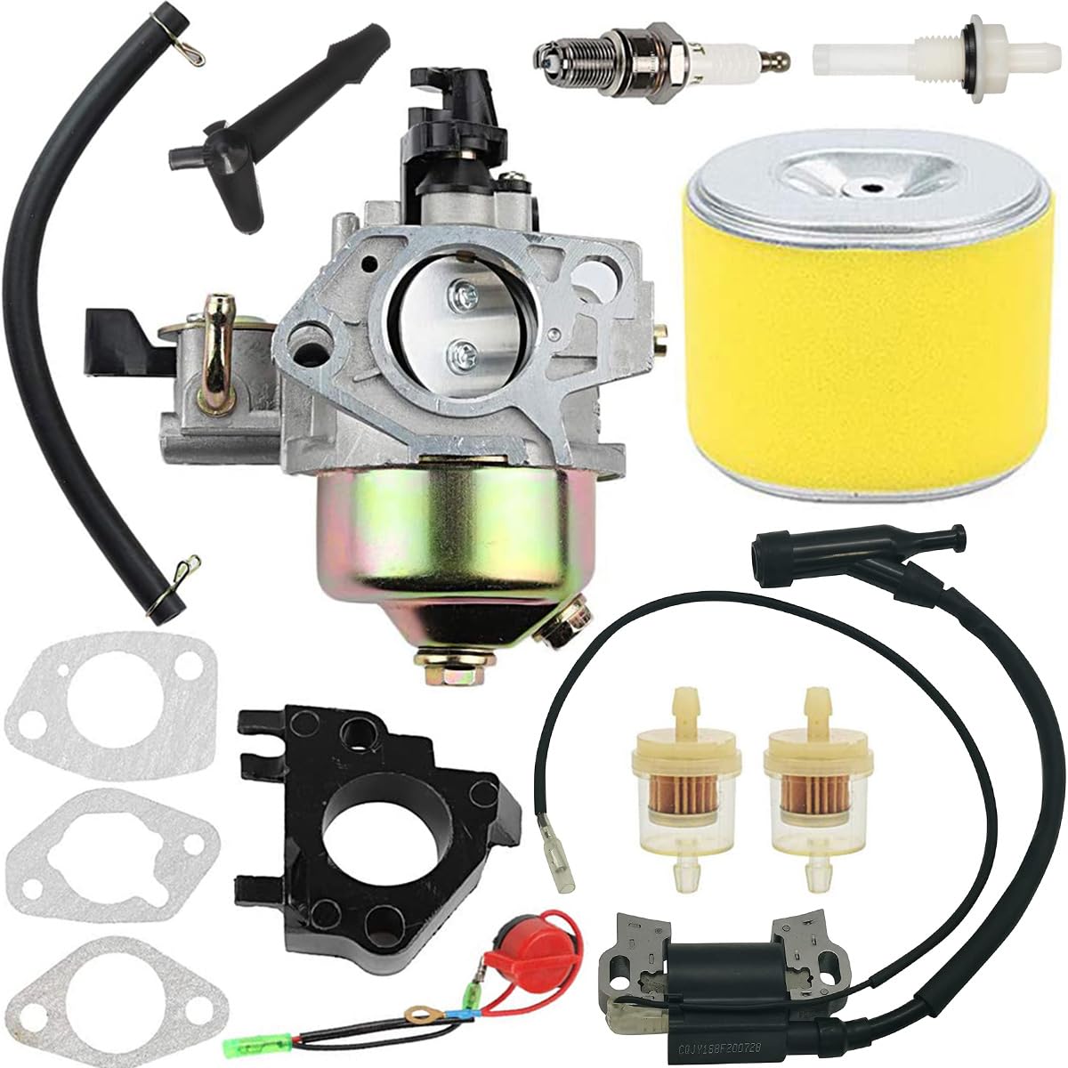 GX340 GX390 Carburetor Kit for Honda GX 390 GX 340 13HP 11HP GX340U1 GX340R1 GX340K1 WT40XK1 WT40XK2 Generator Lawnmower Engines, with Ignition Coil Assembly Air Filter Spark Plug Gaskets