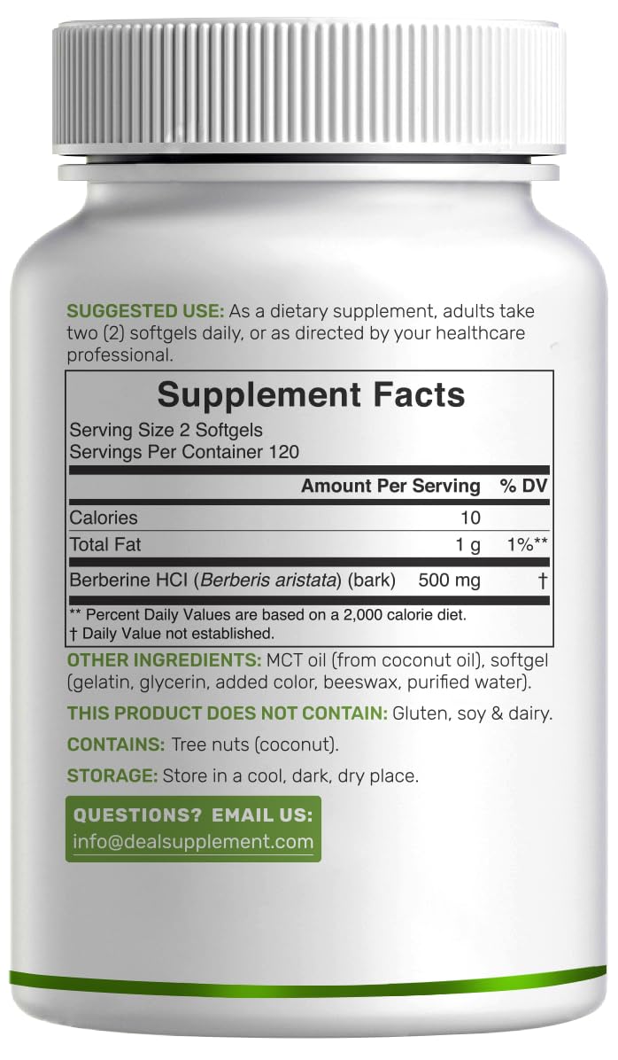 DEAL SUPPLEMENT Berberine 500 mg Per Serving, 240 Softgels | Berberine HCl Supplement for Women and Men | Made with MCT Oil | Non-GMO, Gluten Free — Amazon image 6
