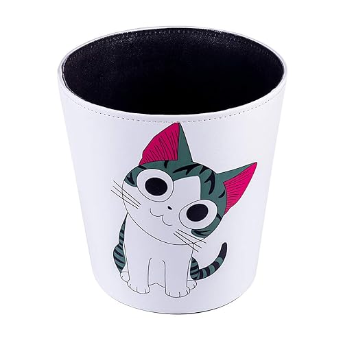 Miniatura 10 de Scakbyer Cubo de basura de 2.64 galones, cesta de basura decorativa, cesta de papel de desecho de piel sintética, bote de basura impermeable para