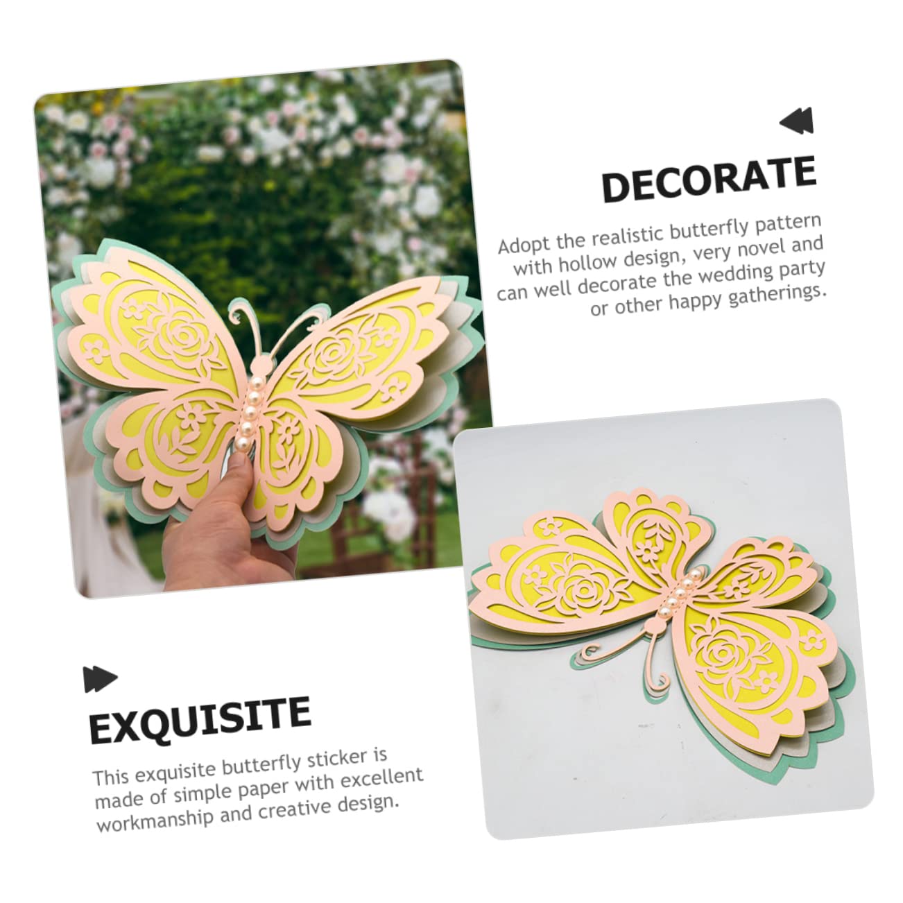 ibasenice 6stücke Schmetterlings Wandsticker Dekorative Perlen Wandaufkleber Für Hochzeit Party Und Zuhause Vierlagige Realistische Wanddekoration Einfach Anzubringen