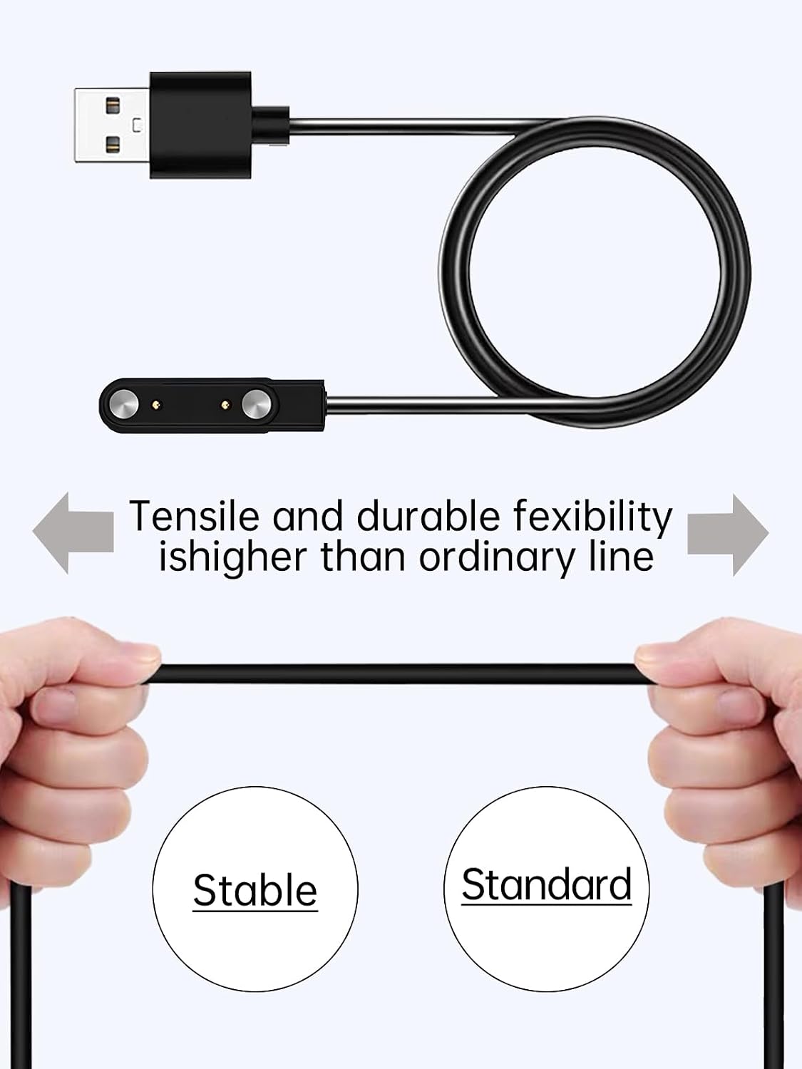 Charging Cable for Roffnet W96 Kids Smart Watch, Magnetic USB Flexible Charging Cable Accessories for Roffnet W96 with Type-C to USB Adapter(with Lanyard),(2 Pack) image 4