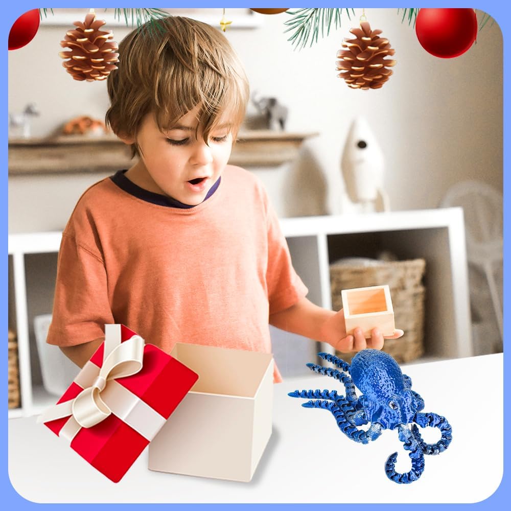 3D Printed Octopus,3D Printed Animals Fidget Toys, Decor for Stress Relief,Desk Fidget Spinner Toys (Silvery Blue)