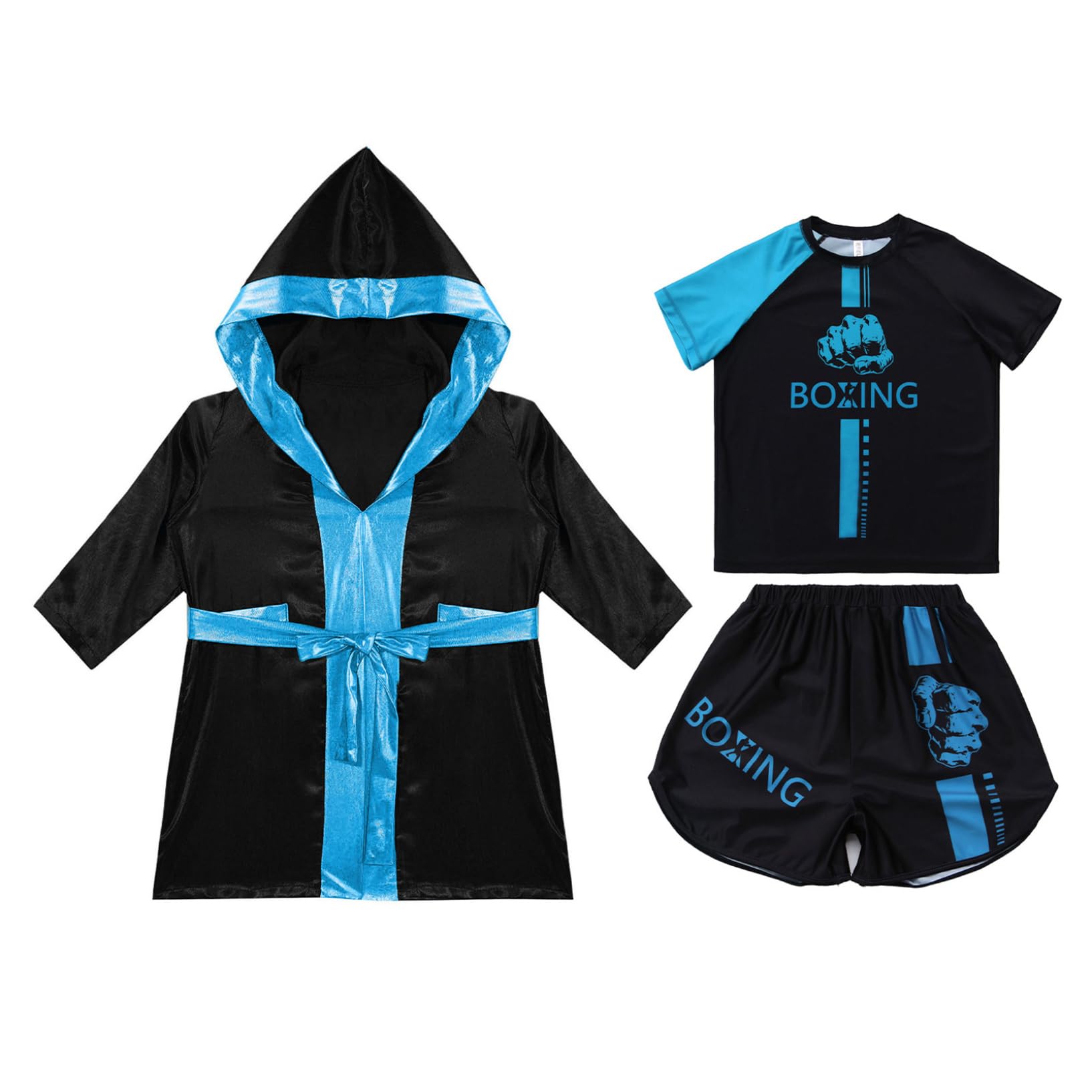 Oyolan Bambino Boxe Short e T-Shirt Accappatoio Boxe con Cappuccio Set Combat Muay Thai MMA Kick Boxing