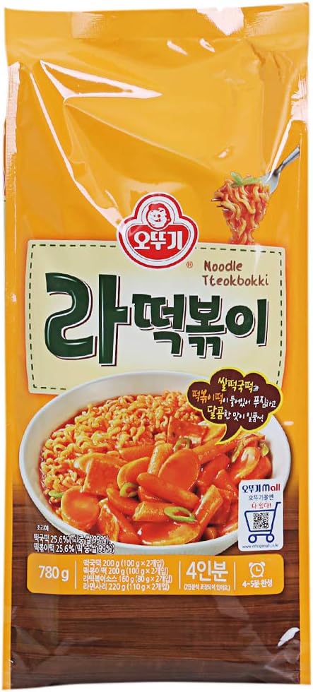 Ramen Spicy and Sweet Rice Cake Tteokbokki Rabokki Korean with Noodles, 780g (4 Servings)