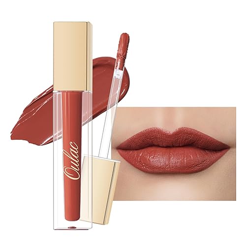 Oulac Lápiz labial rojo líquido mate para mujer, tono naranja, rojo, de larga duración, tinte de labios impermeable, sin transferencia, lápiz labial