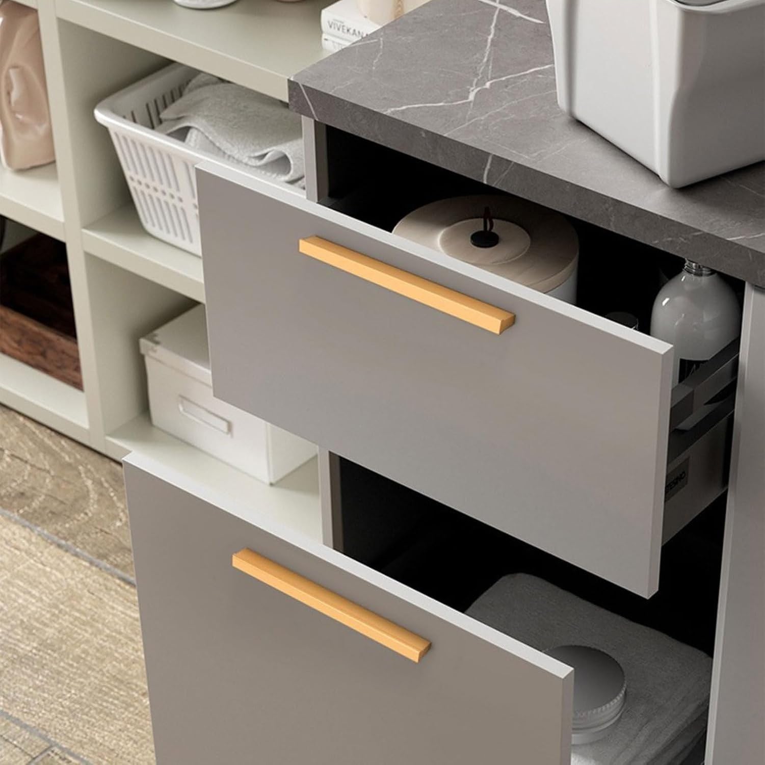 Griffstange für Schrank und Möbel, 2er-Set Aluminium-Griffleiste matt eloxiert, Küchengriffe mit Lochabstand 96 mm/3,8 Zoll, Vollmaterial Gesamtlänge 115-1000 m, Gold, Hole Centers：768mm/30.2in