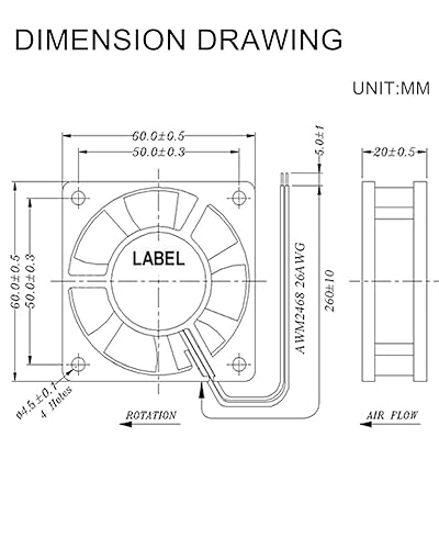 Miniatura 8 de GDSTIME Ventilador de enfriamiento de CC sin escobillas de doble rodamiento de bolas de 2.362 in x 2.362 in x 0.787 in 12 V