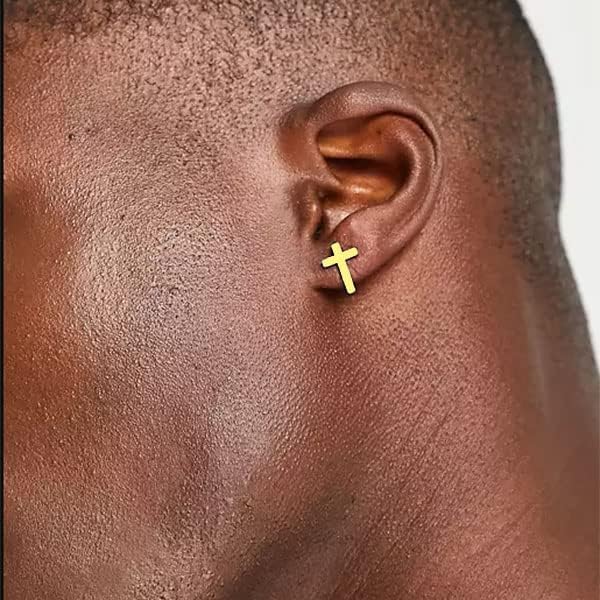 Cross Stud Earrings in .925 Sterling Silver Plated Rhodium and in 18K Gold Plated I Religious Small Earrings for men and women 0.4 x 0.2 inch I Hypoallergenic Earrings I Gift for Women Men - Image 5