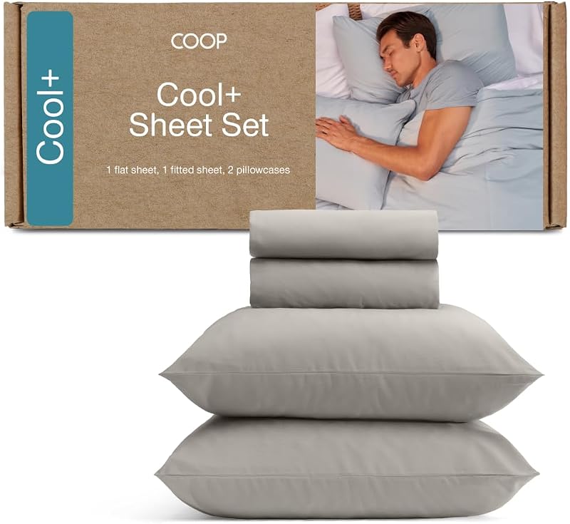 Coop Home Goods Cool+ Sábanas refrescantes, juego de sábanas completo de 4 piezas, color gris paloma, transpirable y súper suave, calidad de spa y hotel de lujo, juego de cama tamaño completo