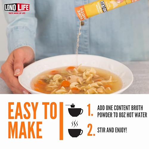 Miniatura 8 de LonoLife - Sobres individuales de caldo de huesos de pollo bajo en sodio 0.35onzas de proteína, apto para dieta Keto, 4 porciones individuales para