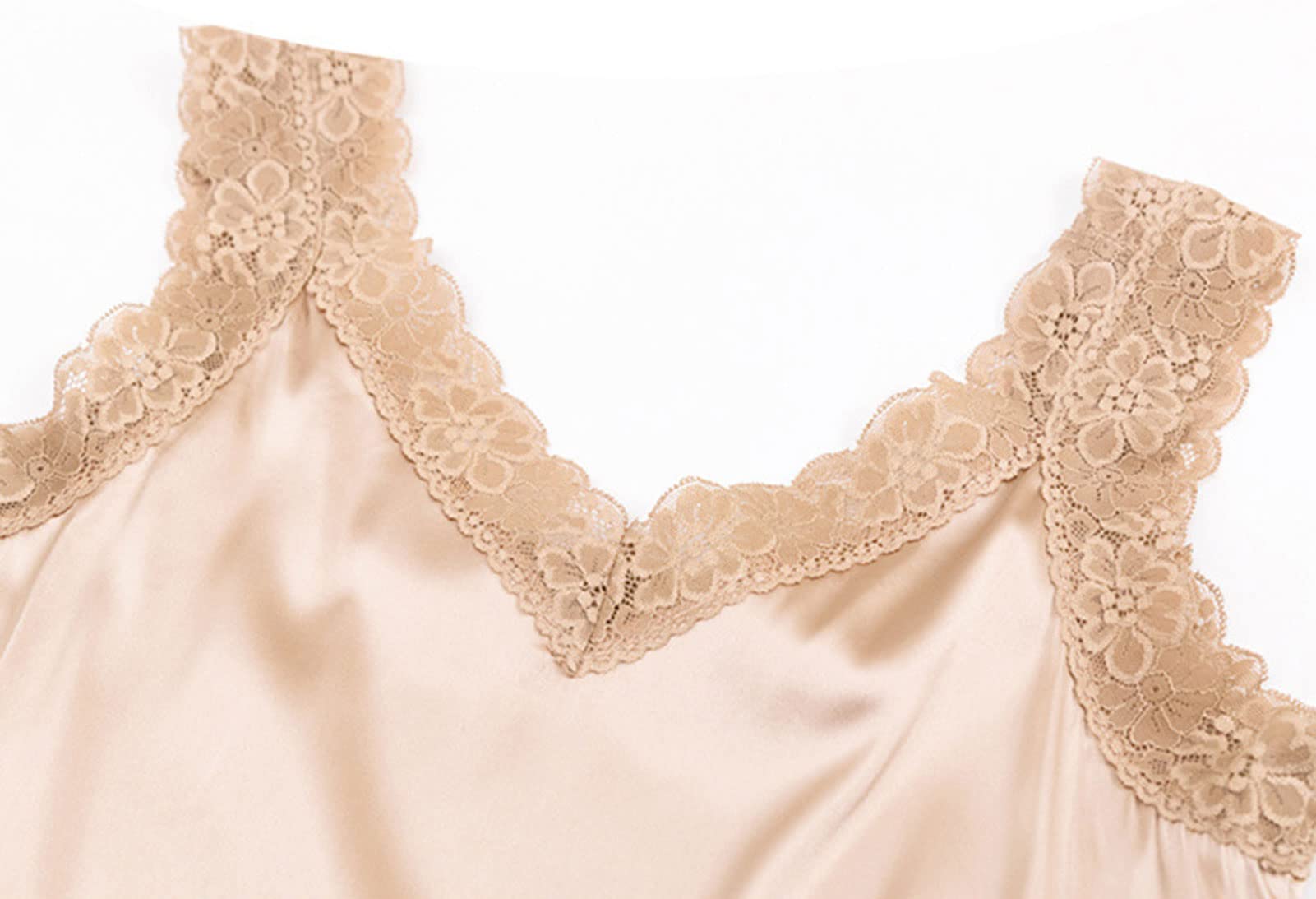 Camisola De Satén De Seda para Mujer, Cuello En V Satén De Seda De Hielo Sexy Delgado Sin Mangas Halter Camisola Básica Sin Respaldo Camiseta Sin Mangas De Encaje Top De Mujer,Champagne,XXL