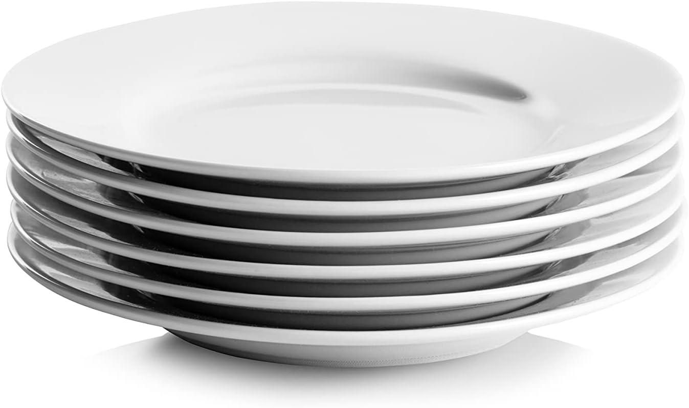 Simply White 6" Round Ceramic Appetizer Plates, Set of 6