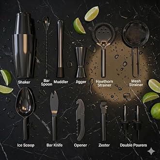 Highball & Chaser 13-Piece Boston Cocktail Shaker Bar Set Gunmetal Plated Bartender Kit Cocktail Shaker Set tail Kit with Mixology Bartender Kit Bar Accessories Bartending Kit Cocktail Set with Shaker