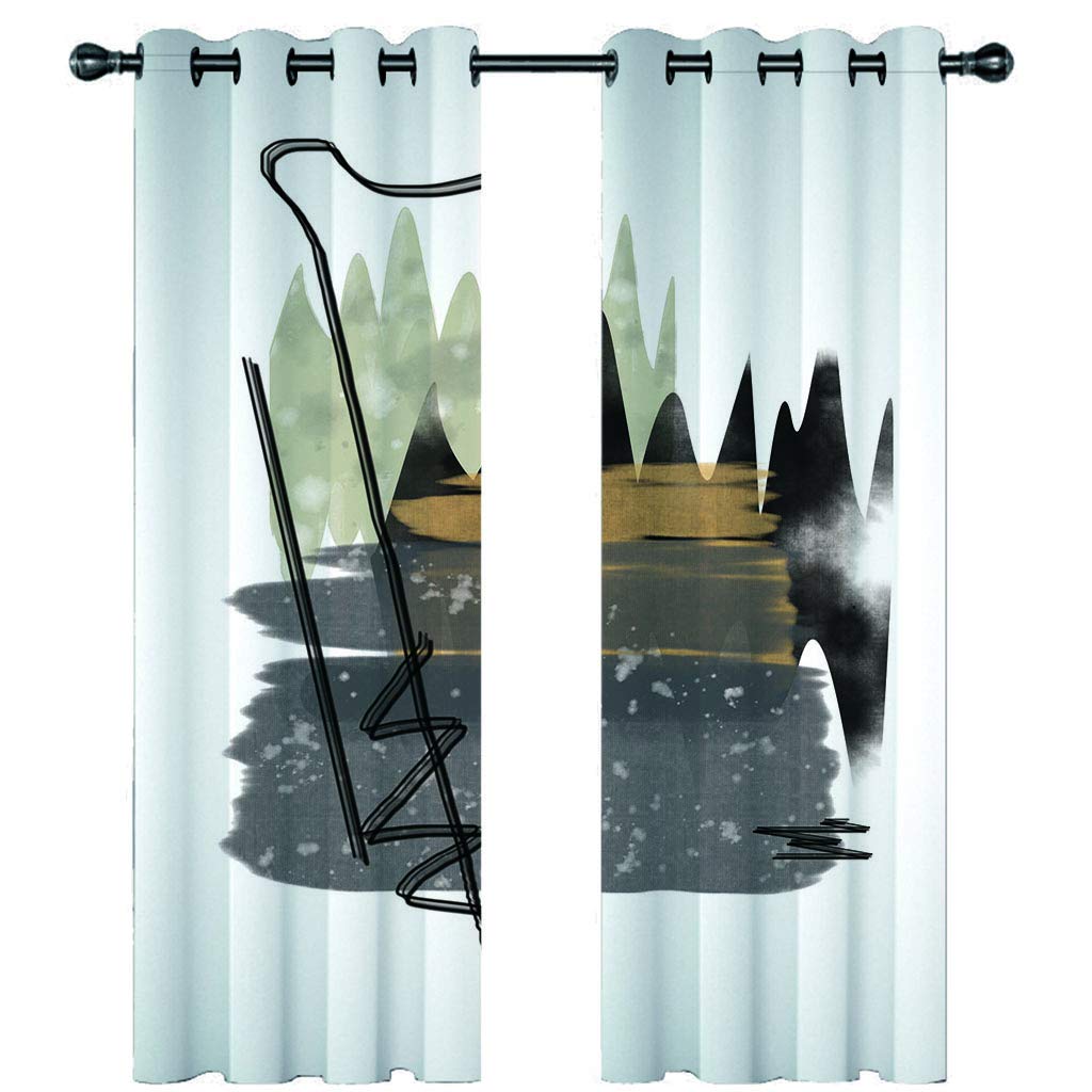 Cortinas Niño Niña Habitacion Opacas Con Ojales 2 Piezas 3D Paisaje Abstracto Verde Grisáceo Claro Patrón 264X214Cm（An X Al）Cortinas Termicas Aislantes Frio Y Calor Salón Dormitorio Ventana Decorac