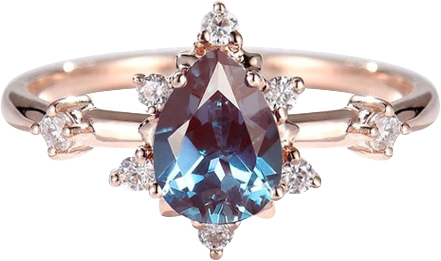 Kardy Alexandrite Moissanite Engagement Rings,Wedding Band for Women,Solid 10K/14K/18K Rose Gold 925 Silver Pear Shaped Ring with Certificate