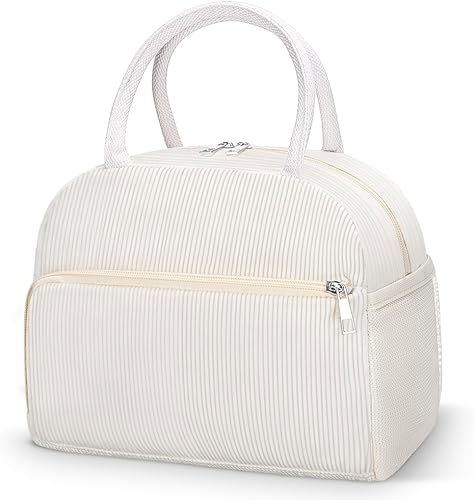 Miniatura 34 de Coobiiya Bolsa de almuerzo para mujeres y hombres, lindas bolsas de almuerzo de corduroy con aislamiento térmico reutilizables, bolsa de almuerzo de