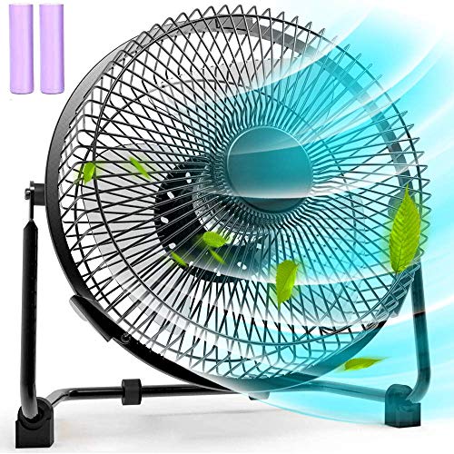 Battery Operated Fan, 9 Inch Camping Rechargeable Battery Fans, Battery Powered USB Fan with 5200mAh Rechargeable Battery Desk Fan, Quiet Personal Cooling Fan with Metal Frame for Camping