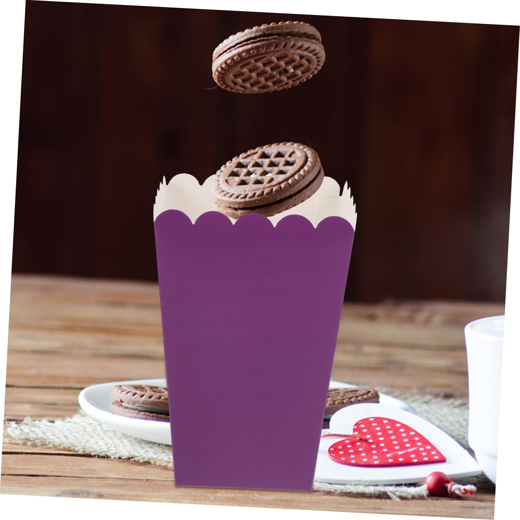 50 Scatole per Popcorn in Carta Viola, Porta Snack Leggeri Pieghevoli per Feste e Cinema, Contenitori Semplici per Caramelle e Biscotti, Confezioni Porta Popcorn per Eventi e Uso