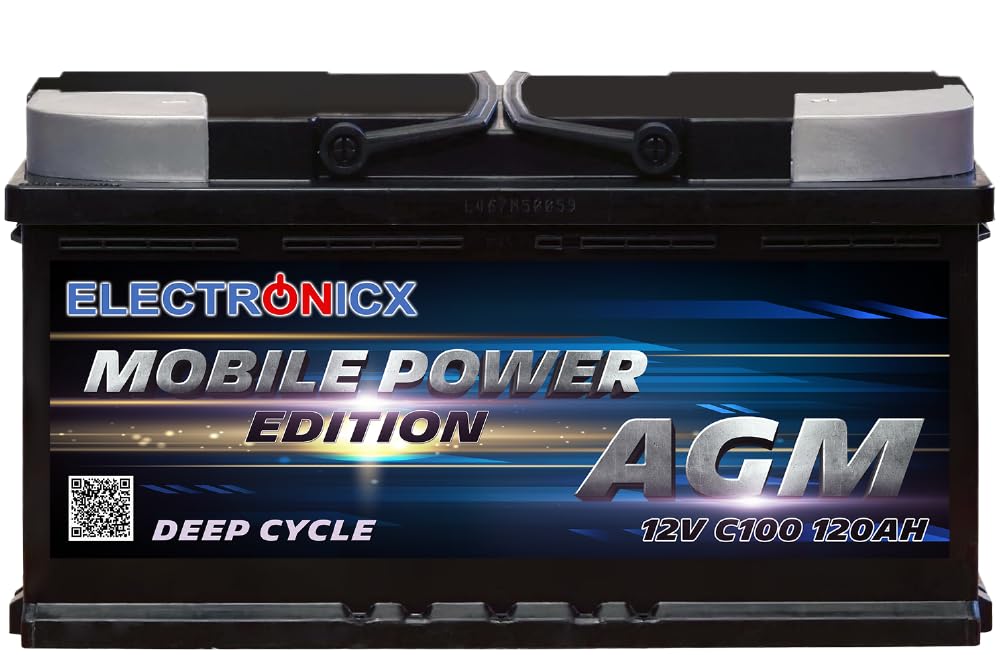 Electronicx Batteria AGM di Alimentazione Mobile 12V 100Ah – Deep Cycle per Camper, Barca, Solare, Offgrid – Batteria AGM 12 Volt 100 Ah senza manutenzione – compatta 275x175x190mm