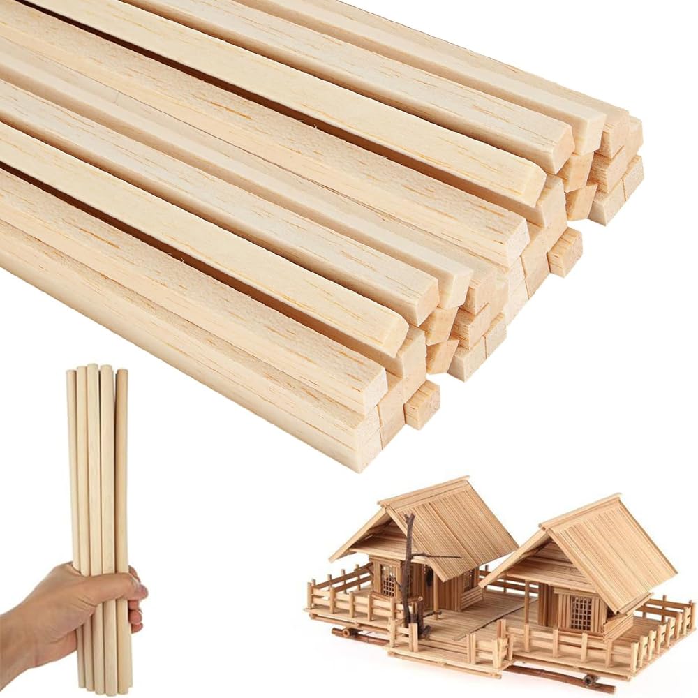 50Pcs Balsa Wood Sticks, 5 x 5 x 300 mm Square Wooden Sticks for Craft Natural Wood Craft Sticks, Craft Wood for DIY Art & Woodcraft