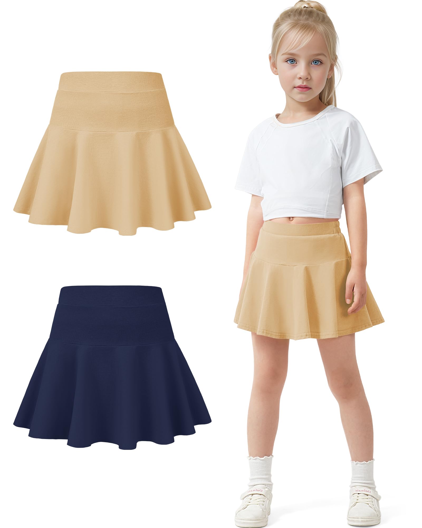 BOOPH 2 Pack Little Girls Athletic Uniform Skorts French Tennis Golf Skirts with Shorts for Toddler