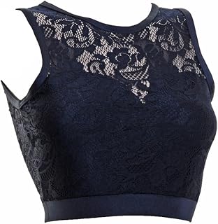 POLE Dynamix Pole Dancing Fitness Wear Crop Top in Black Lycra Overlaid with Black Lace (#t6a)