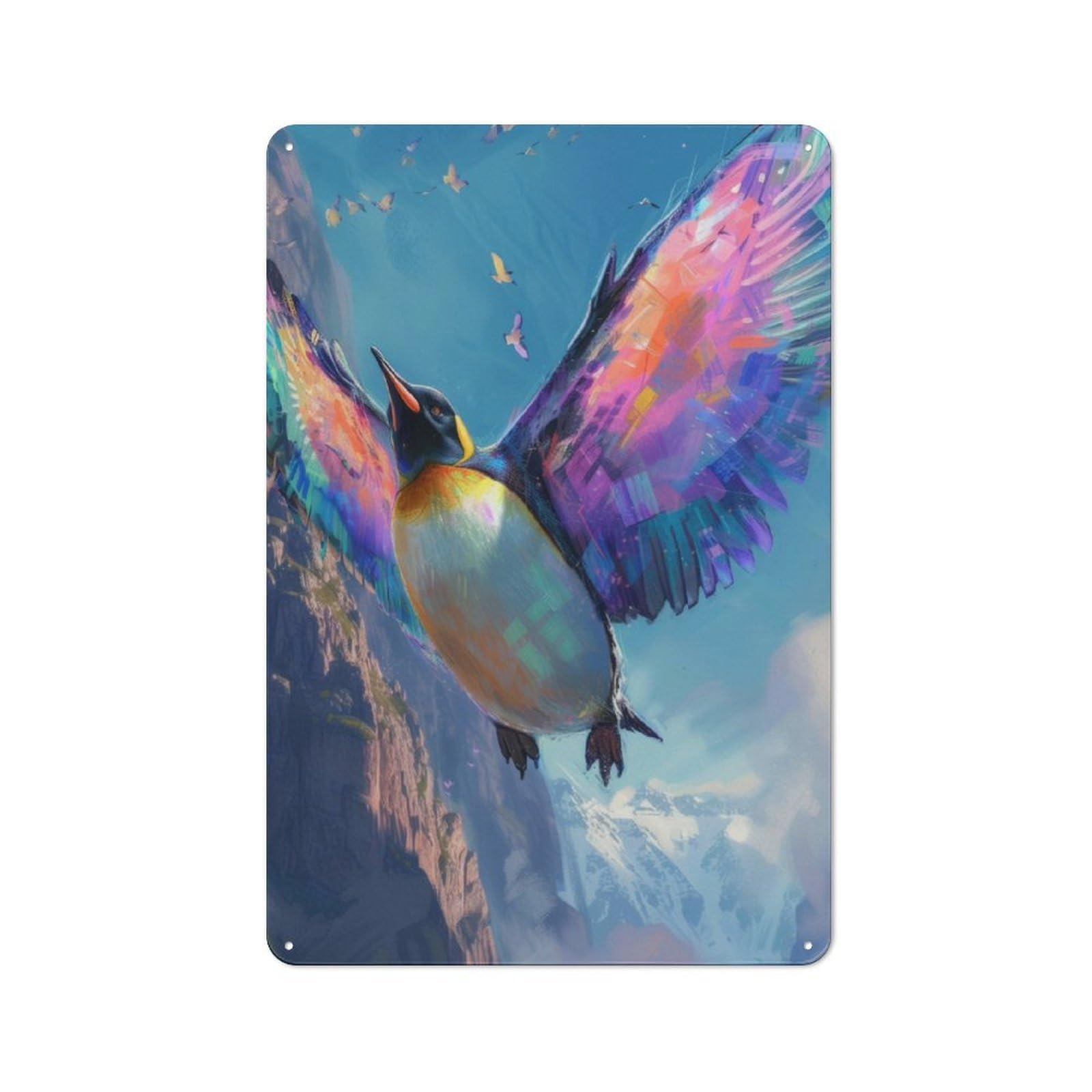 Junmoney Flying Penguin With Wings Metal Sign 30X20cm With For Workshop Wall, Rustic Decor, For Garage, Workshop And Man Cave Decoration