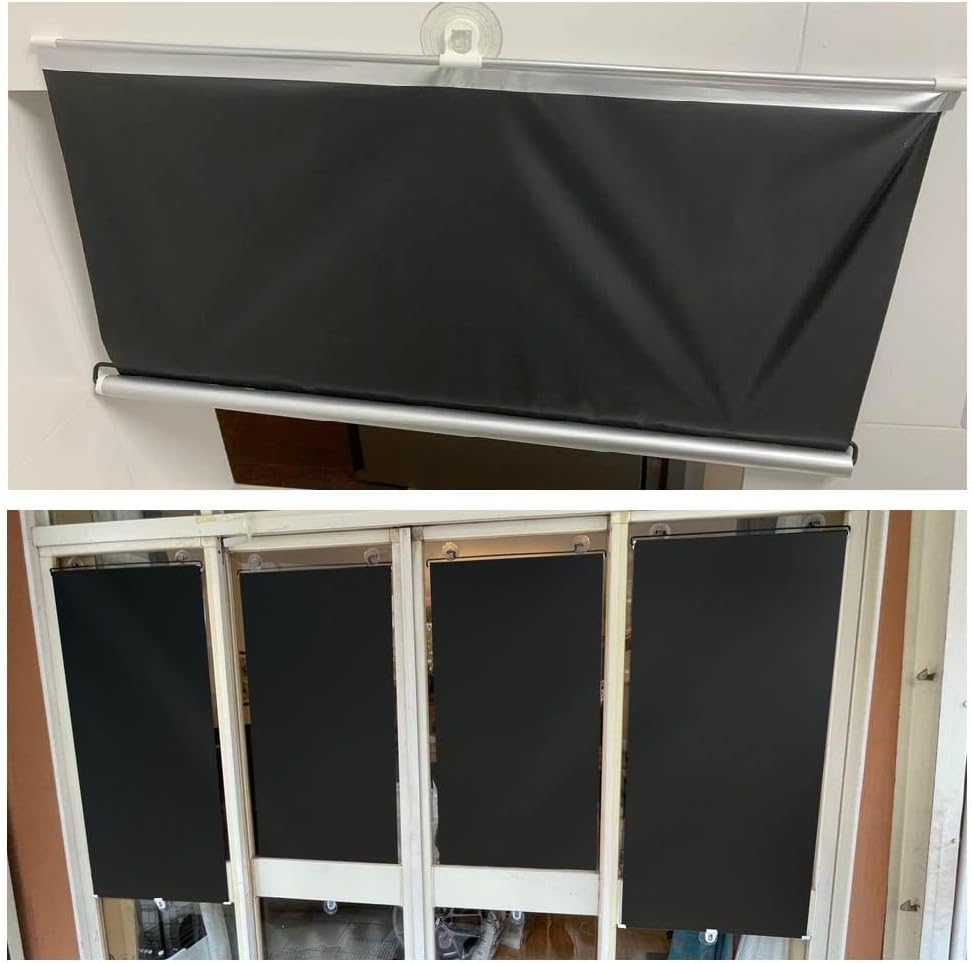 100% Blackout Roller Shade Cordless No Drill Suction Cup Mount Waterproof for Windows Thermal Insulated UV Protection, 16-31" W x 59/79" H Black Blind Easy Install Indoor(12" x 60")