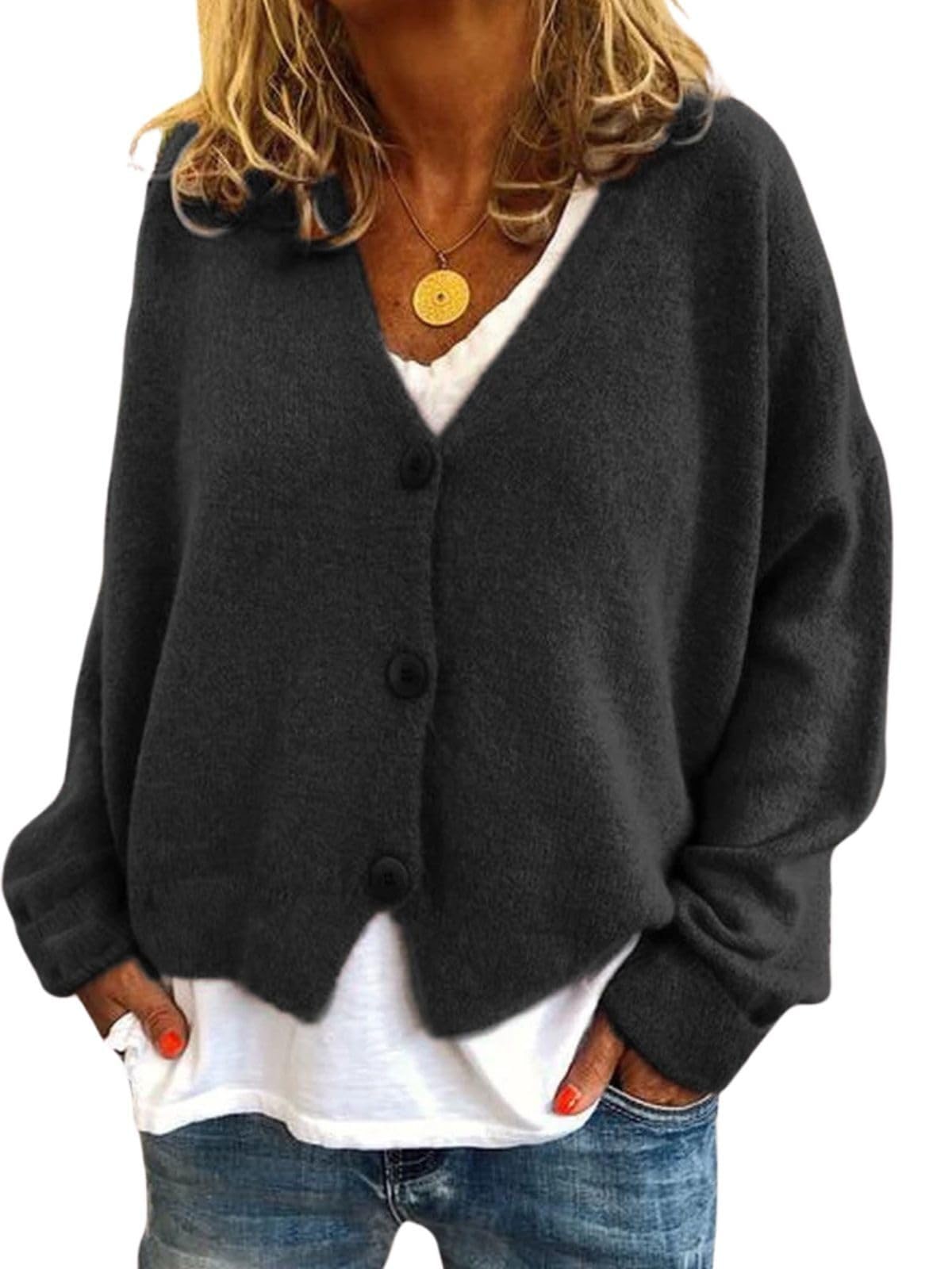 Zaswen Womens Button Down Ribbed Knit Cardigan Sweaters Oversized Batwing Long Sleeve Open Front Crop Sweater Coats