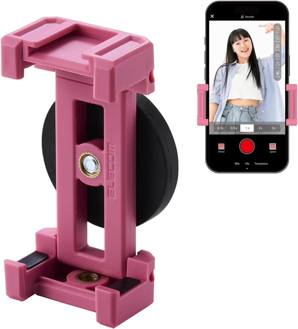Elecom P-DSCMPMWPN Smartphone Attachment, Magnetic Suction, Portable, Pink