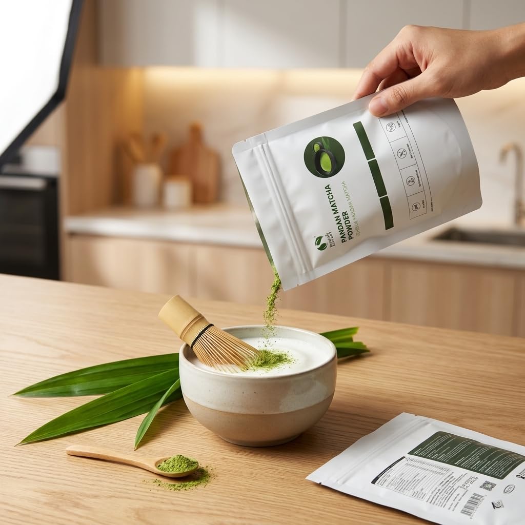 Polvo Pandan Matcha 200g – Mezcla de Pandan y Té Matcha – Sin Aditivos – Vegano y Halal – Para Lattes, Batidos, Postres, Repostería – Aroma Natural de Pandan
