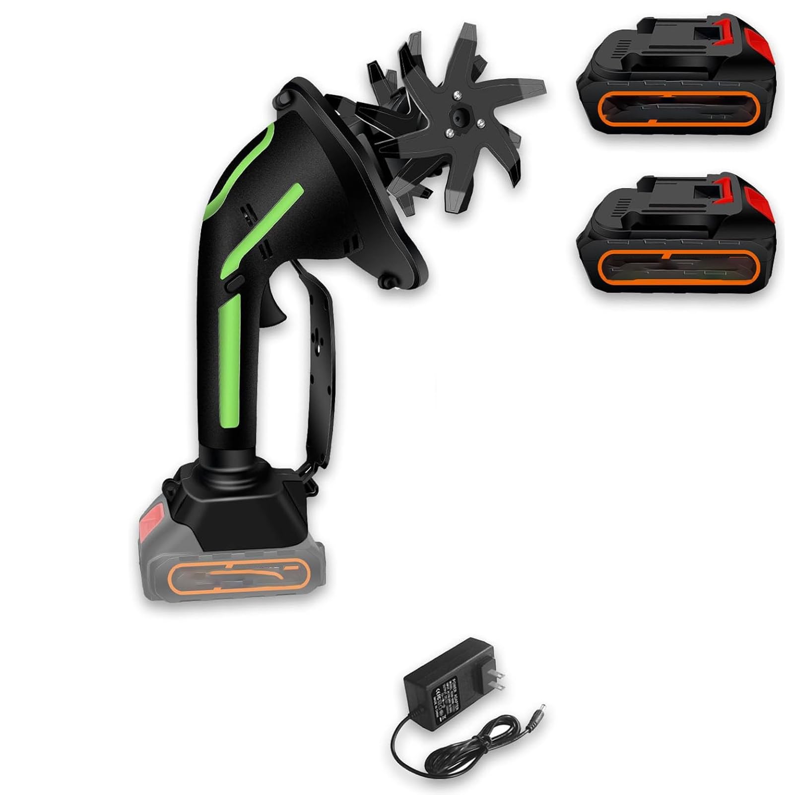 Pnpaea Cordless Tiller Cultivator, Electric Garden Tiller and Digging Hoe with Batteries,Hand-held Lawn Yard Garden Tiller for Gardening, Soil Cultivation, Ground Breaking,Tending Green-