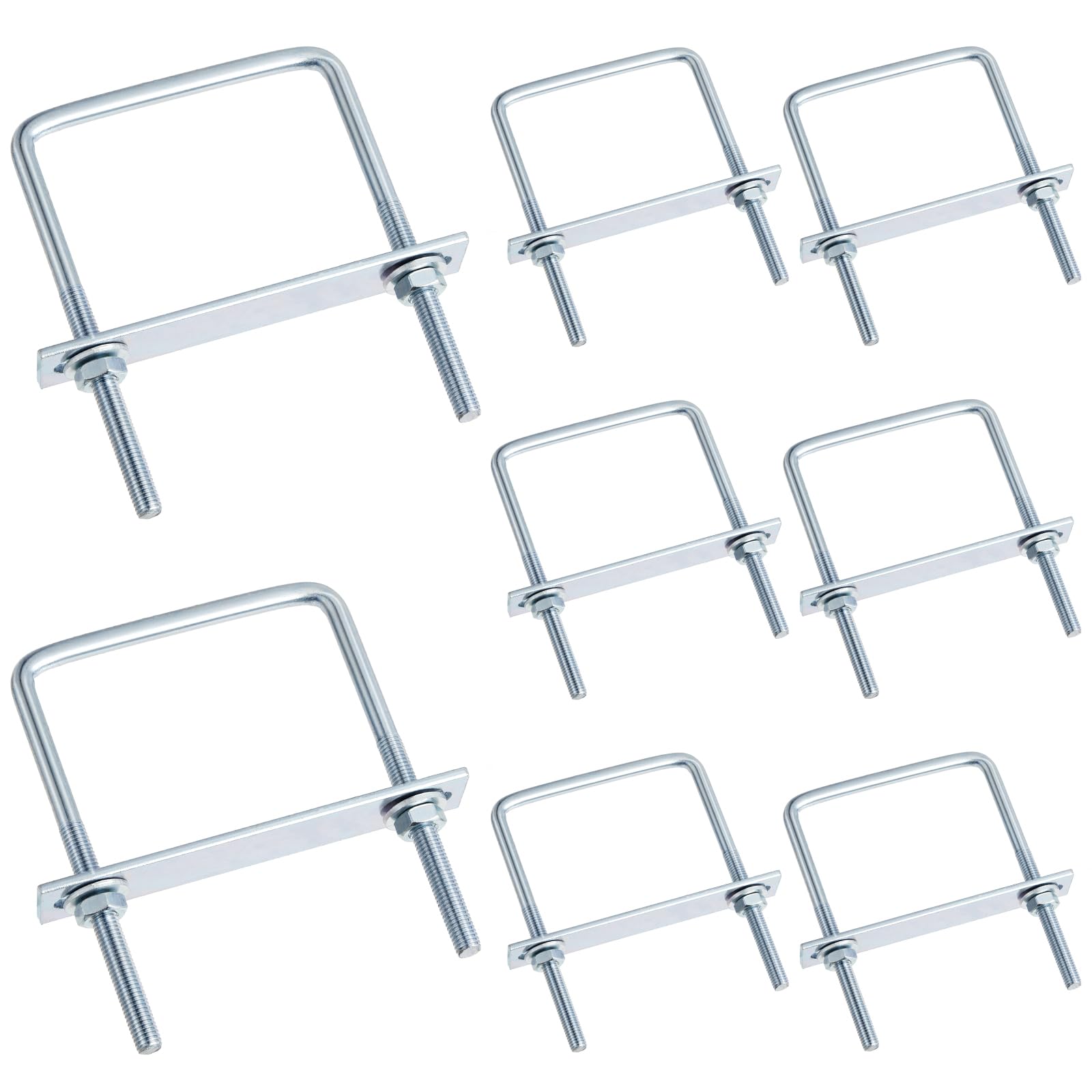 Hotop 8 Set M8 Square U Bolts Carbon Steel with Nuts, Frame Plate, Round Washers for Sailboat Trailers, Tube, Industrial Supplies(90 x 130 mm)