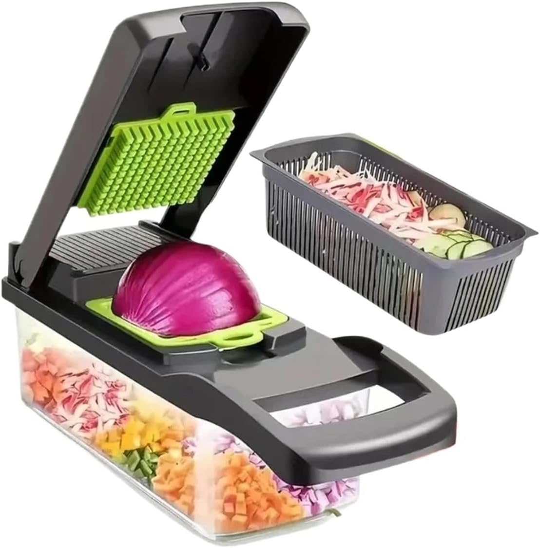 16-in-1 Vegetable Slicer and Chopper - Multi-Functional Kitchen Gadget for Onions, Potatoes, Fruits, and Vegetables(16 in 1 grey)