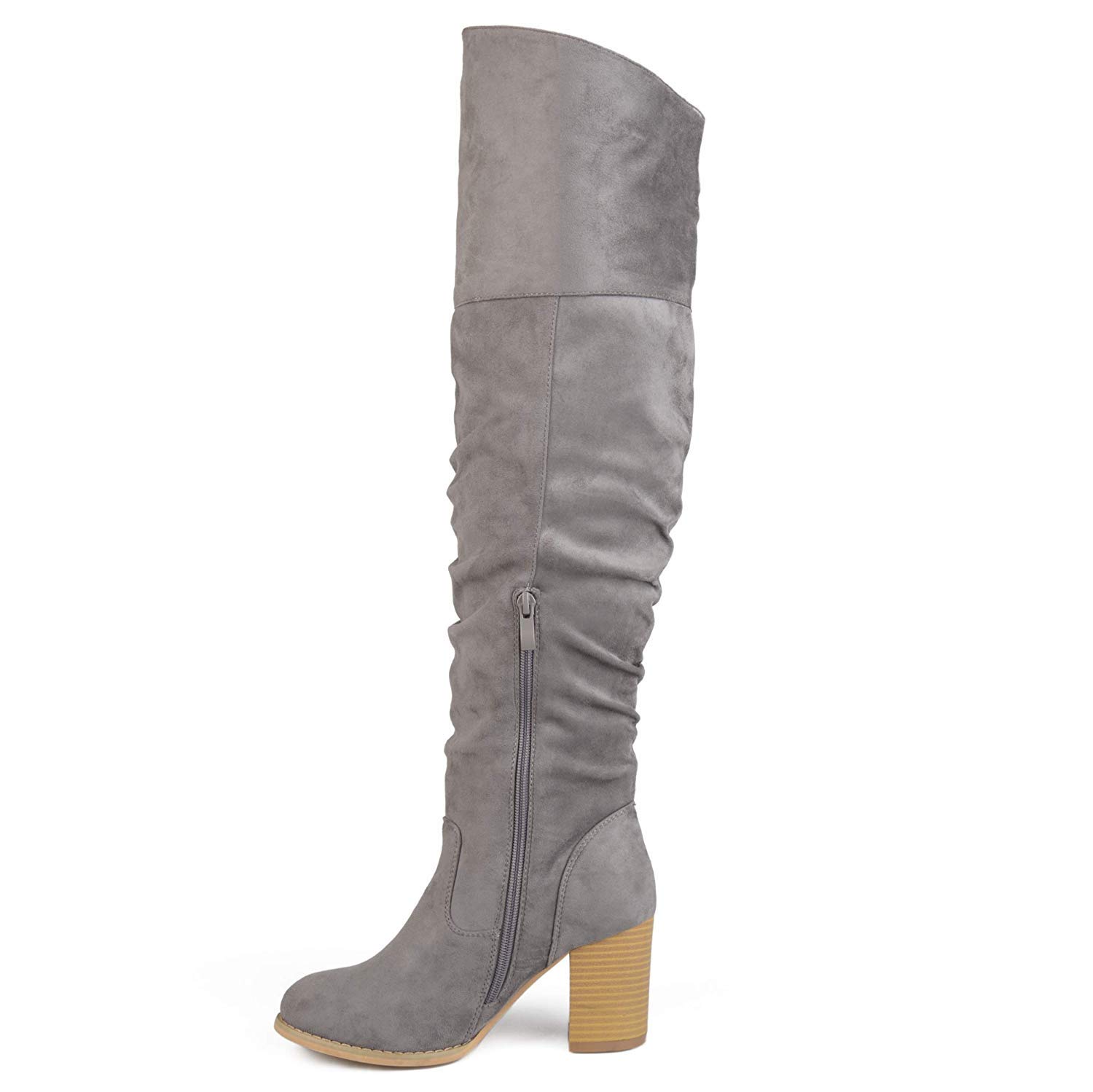 Journee CollectionWomen's Regular and Wide Calf Vegan Leather Ruched Kaison Zipper Over The Knee Block Heel Boots