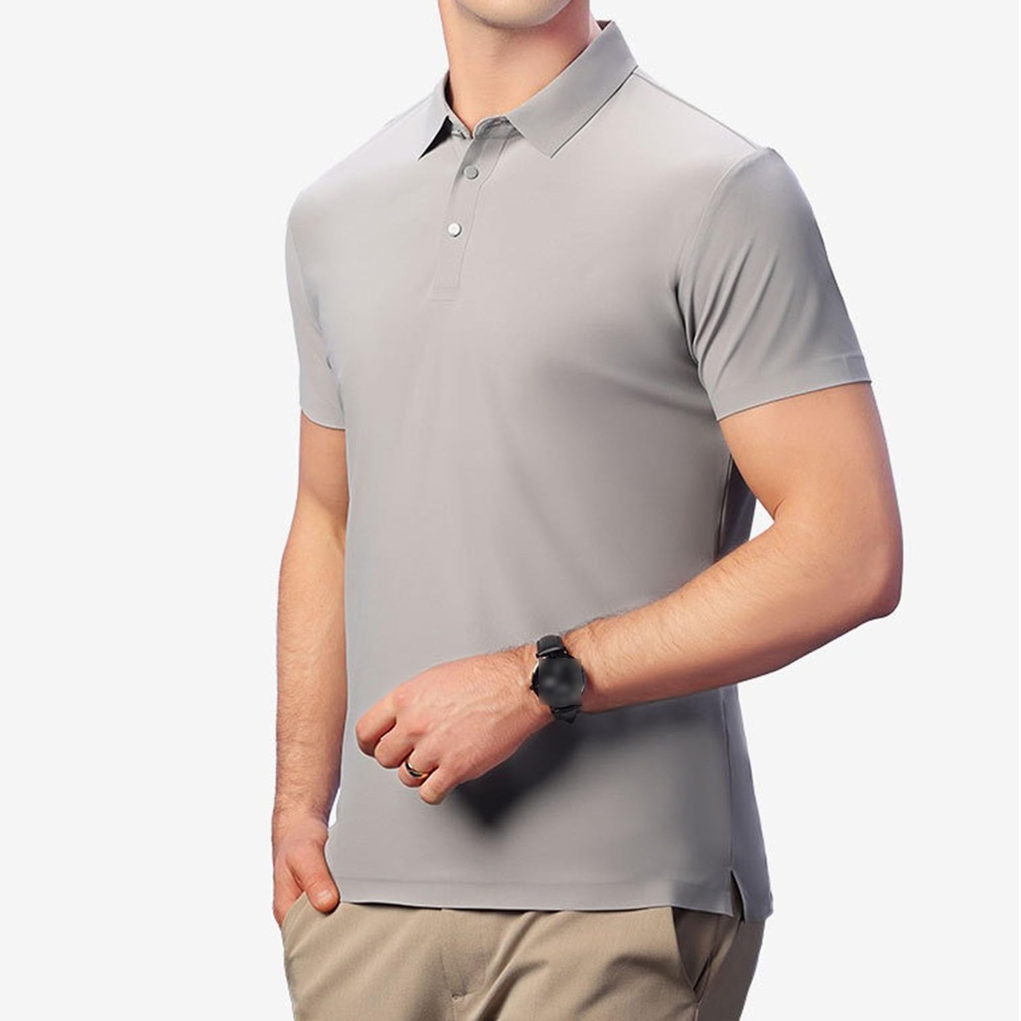 Men Quarter Button Workplace Shirt Simple Short Sleeve Paul Collar T Shirts Summer Classic Cotton Pullover Tops (Grey,XX-Large)