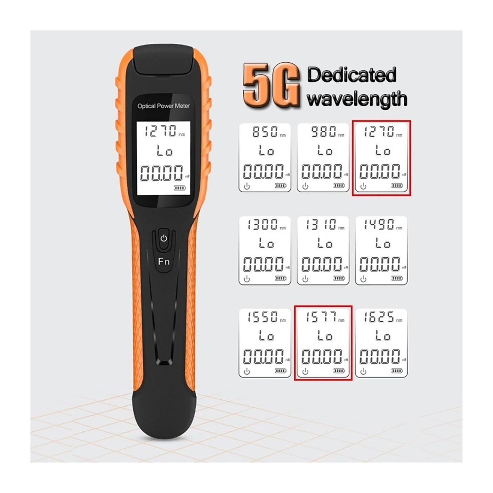 Medidor de potencia óptico, V batería recargable Mini OPM Ciclismo Fibra Óptica Medidor de potencia PON Puntero de alta potencia FC/SC/ST Herramientas de comprobación de cables (G1110-70 a 10dBm)